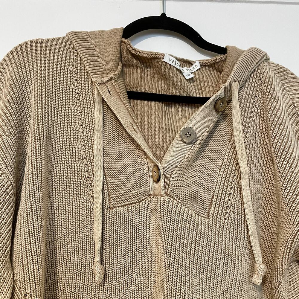 Veronica Beard Ursina Sweater Hoodie Pullover Sweatshirt Cream 100% Cotton Knit - Picture 6 of 16
